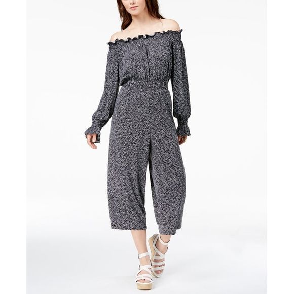 Womens Jumpsuit Michael Kors Jumpsuit Black And White MICHAEL Michael Kors  Womens Off The Shoulder Jumpsuit,White/Black